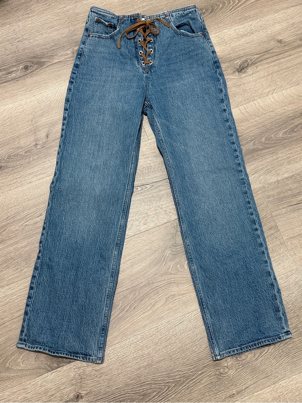 Abercrombie & Fitch High Rise 90s Relaxed Jeans 26 Short Lace Up Denim